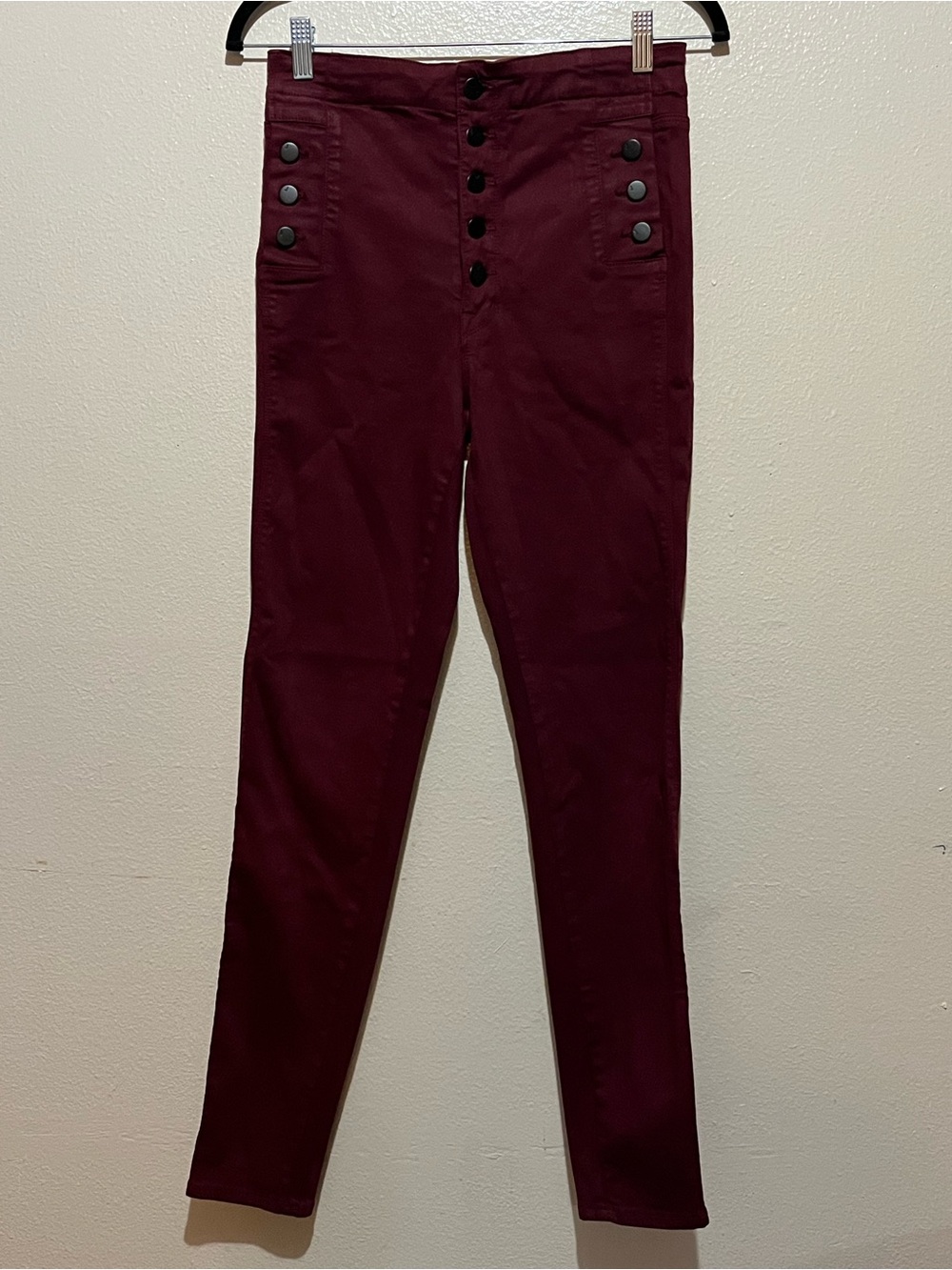 J Brand Burgundy High Rise Skinny Jeans Button Front Size‎ 28